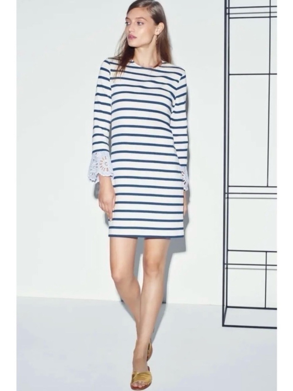 Sea New York Blue and Cream Striped Coastal Nautical Shift Dress, Women's Medium